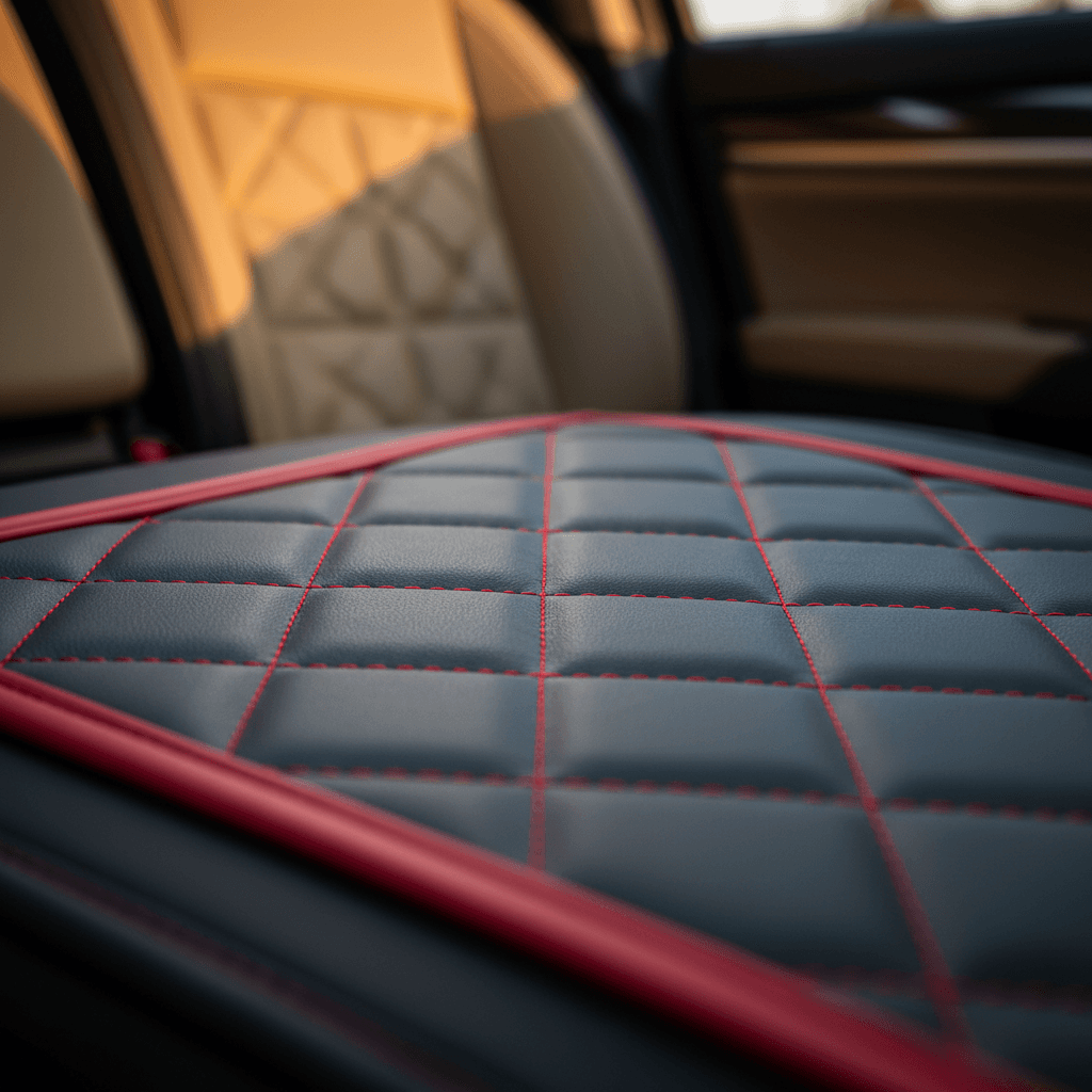 Diamond quilted premium leatherette seat cover with contrast red stitching